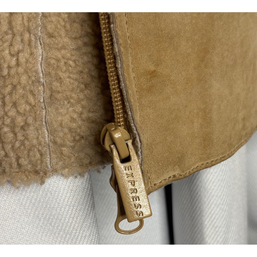 Vintage Express Tan Suede Leather Sherpa Lined Vest Y2K Boho Western - Picture 2 of 8